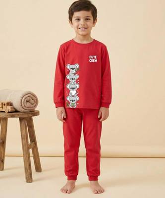 Boys cotton red cute koala crew printed nightsuit 1