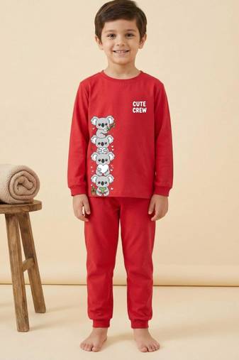 Boys cotton red cute koala crew printed nightsuit