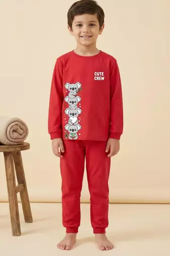Boys cotton red cute koala crew printed nightsuit