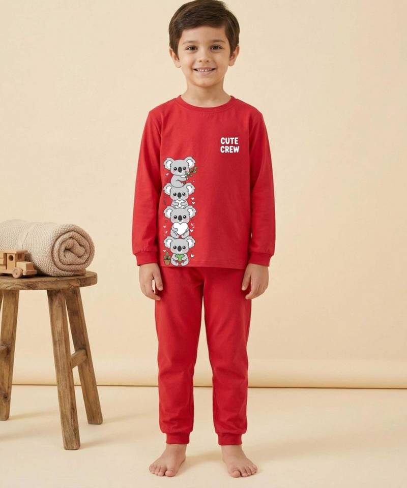 Boys cotton red cute koala crew printed nightsuit