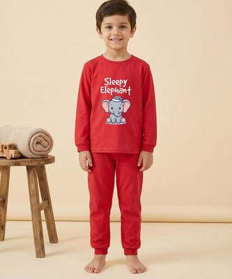Boys cotton red sleepy baby elephant printed nightsuit 1