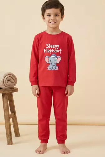 Boys cotton red sleepy baby elephant printed nightsuit