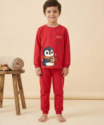 Boys cotton red chilly penguin printed nightsuit 1