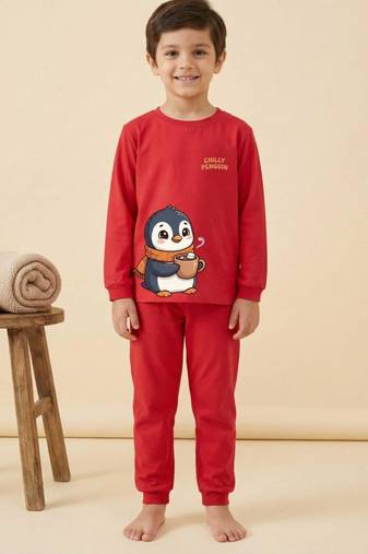 Boys cotton red chilly penguin printed nightsuit