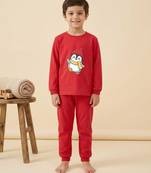 Boys cotton red waving penguin printed nightsuit