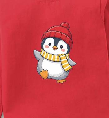 Boys cotton red waving penguin printed nightsuit 5