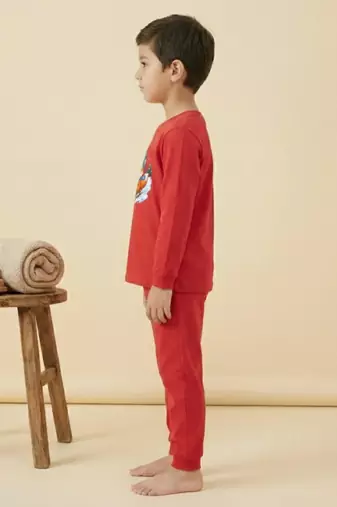Boys cotton red foxy fun ride printed nightsuit