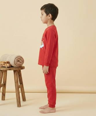Boys cotton red bedtime bear printed nightsuit 3