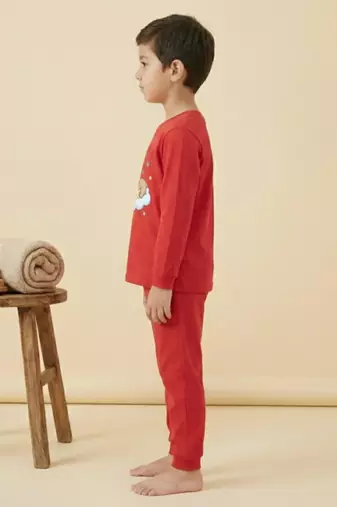 Boys cotton red bedtime bear printed nightsuit