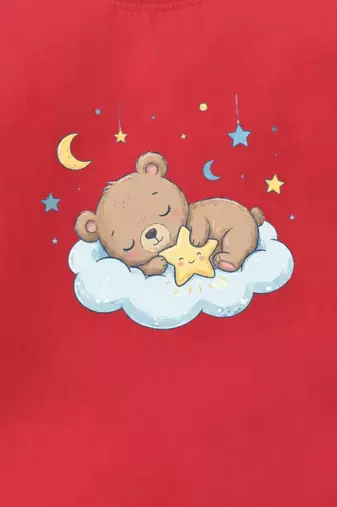 Boys cotton red bedtime bear printed nightsuit