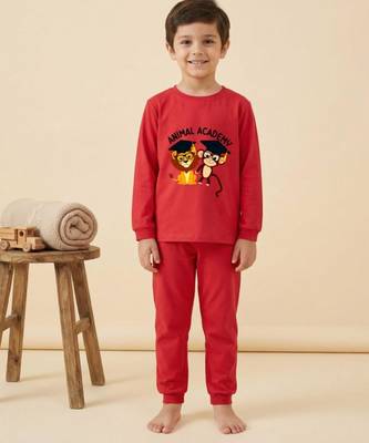 Boys cotton red animal academy printed nightsuit 1