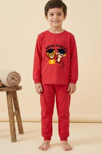 Boys cotton red animal academy printed nightsuit