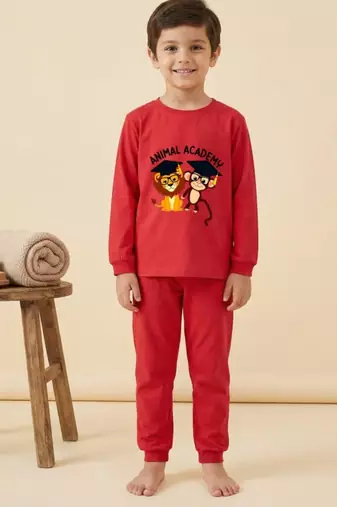 Boys cotton red animal academy printed nightsuit