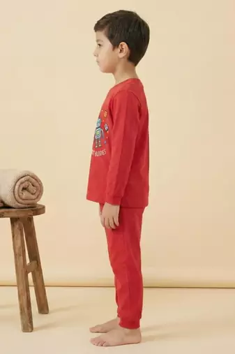 Boys cotton red orbit buddies printed nightsuit