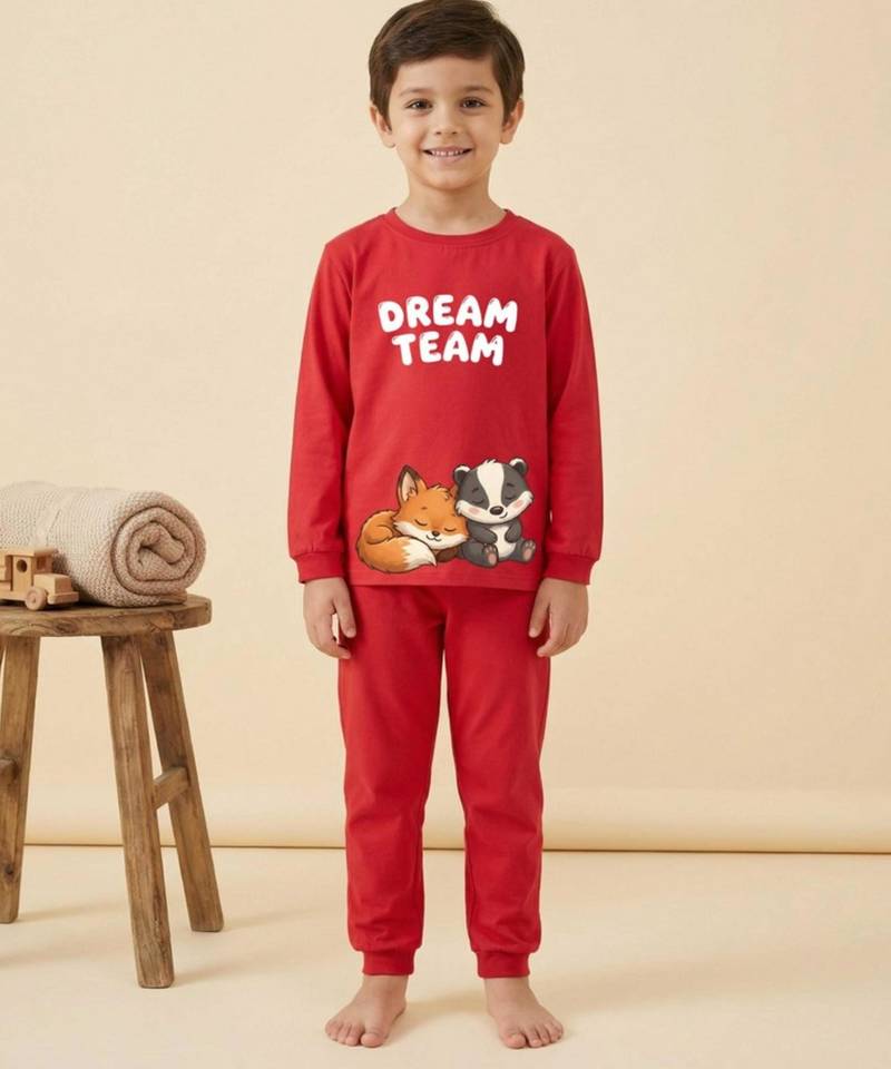 Boys cotton red best friends dream printed nightsuit