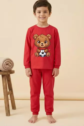 Boys cotton red soccer bear printed nightsuit