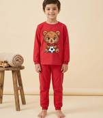 Boys cotton red soccer bear printed nightsuit