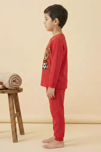 Boys cotton red soccer bear printed nightsuit