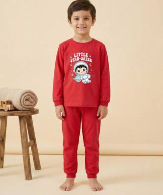 Boys cotton red space explorer printed nightsuit 1