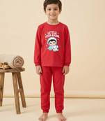 Boys cotton red space explorer printed nightsuit