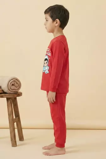 Boys cotton red space explorer printed nightsuit