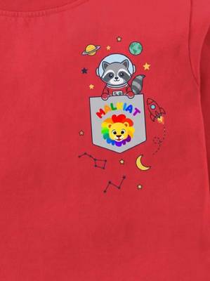 Boys cotton red space raccoon pocket printed nightsuit 5