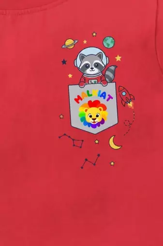 Boys cotton red space raccoon pocket printed nightsuit