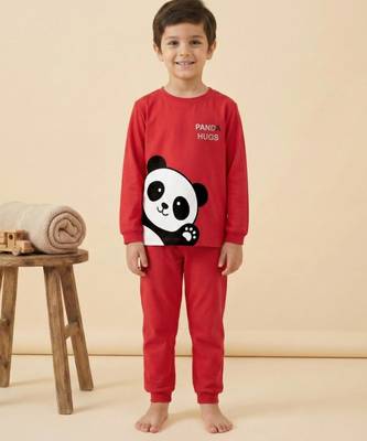 Boys cotton red panda hugs printed nightsuit 1