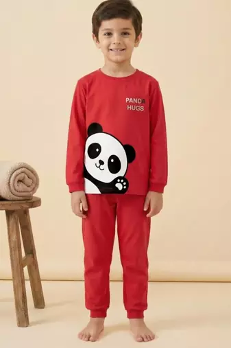 Boys cotton red panda hugs printed nightsuit