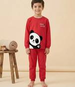 Boys cotton red panda hugs printed nightsuit