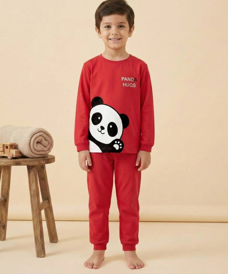 Boys cotton red panda hugs printed nightsuit
