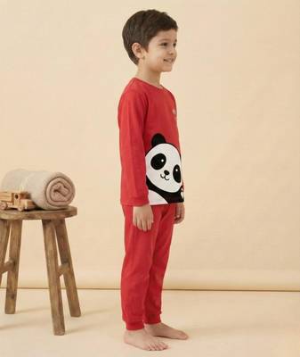 Boys cotton red panda hugs printed nightsuit 3