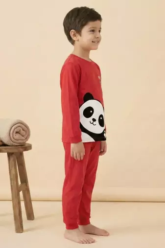 Boys cotton red panda hugs printed nightsuit