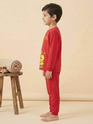 Boys cotton red best friends cuddle printed nightsuit 3