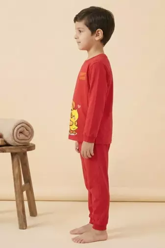Boys cotton red best friends cuddle printed nightsuit