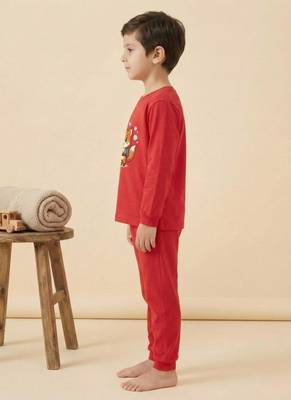 Boys cotton red bubble fox printed nightsuit 3