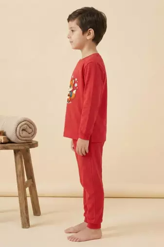 Boys cotton red bubble fox printed nightsuit
