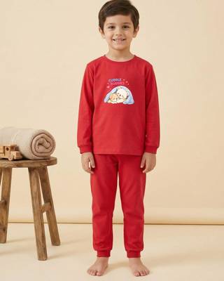 Boys cotton red cuddle buddies printed nightsuit 1