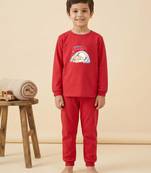 Boys cotton red cuddle buddies printed nightsuit