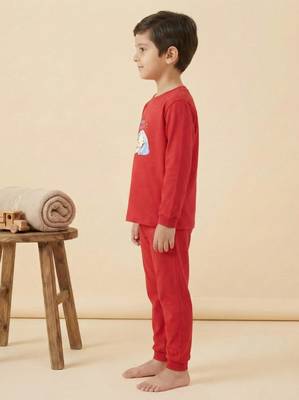 Boys cotton red cuddle buddies printed nightsuit 3