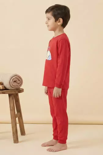 Boys cotton red cuddle buddies printed nightsuit