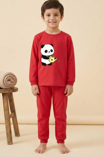Boys cotton red kind days panda printed nightsuit