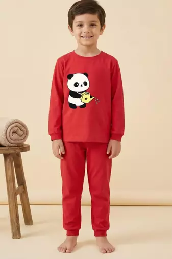 Boys cotton red kind days panda printed nightsuit
