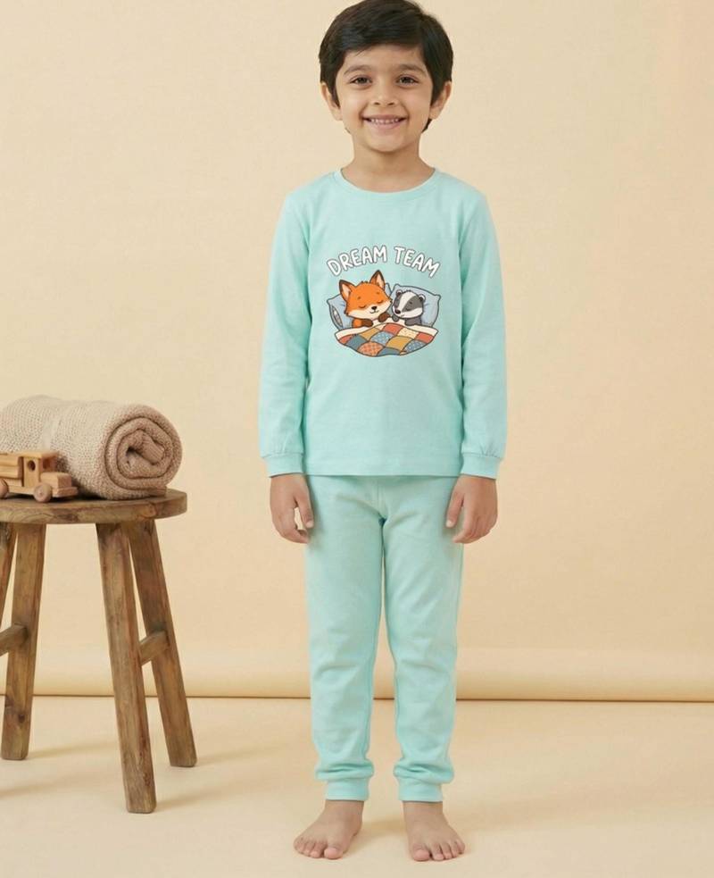 Boys cotton sea green bedtime buddies printed nightsuit