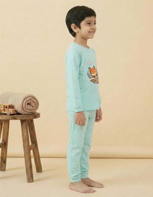 Boys cotton sea green bedtime buddies printed nightsuit 3