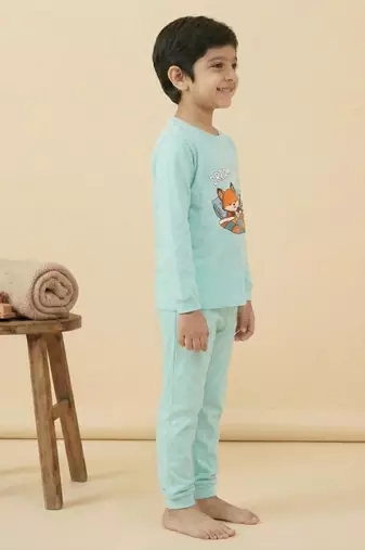 Boys cotton sea green bedtime buddies printed nightsuit