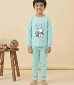 Boys cotton sea green cuddly winter printed nightsuit
