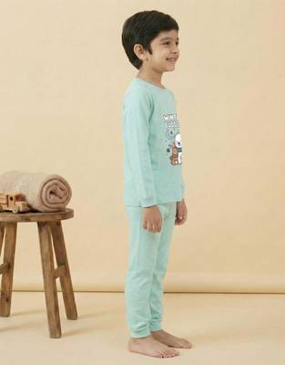 Boys cotton sea green cuddly winter printed nightsuit 3