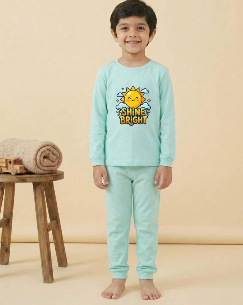 Boys cotton sea green shine bright sun printed nightsuit