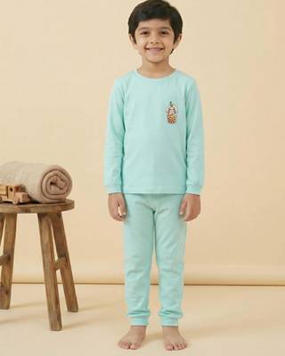 Boys cotton sea green cute sloth boba printed nightsuit 1